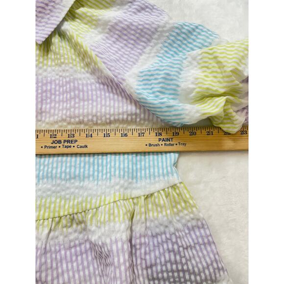 Saylor Tressie Mini Shirt Dress Womens M Seersucker Puff Sleeve Pastel Stripe - Picture 8 of 13